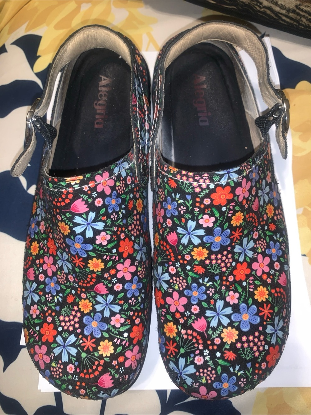 Alegria Black Multicolor Floral Clogs